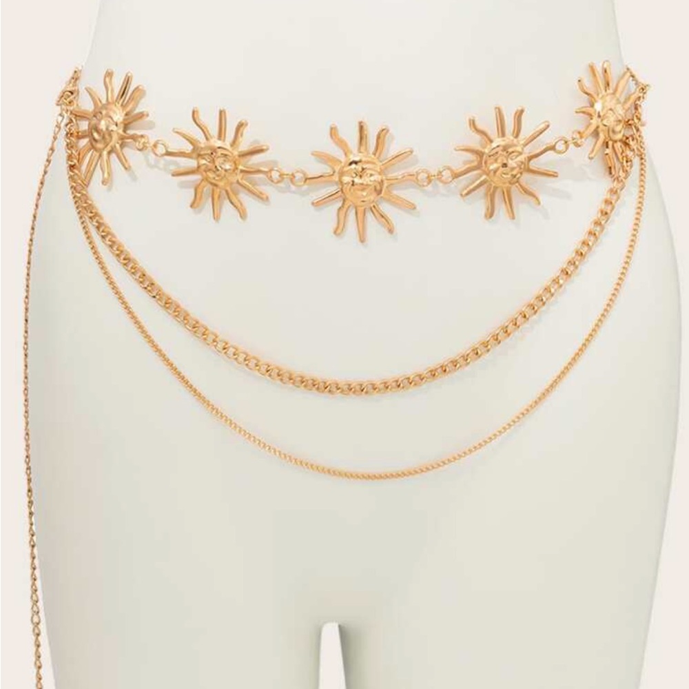 1pc Trendy Western Women Sun Decor Layered Vintage Chain Belt For Dress - Picture 2 of 5